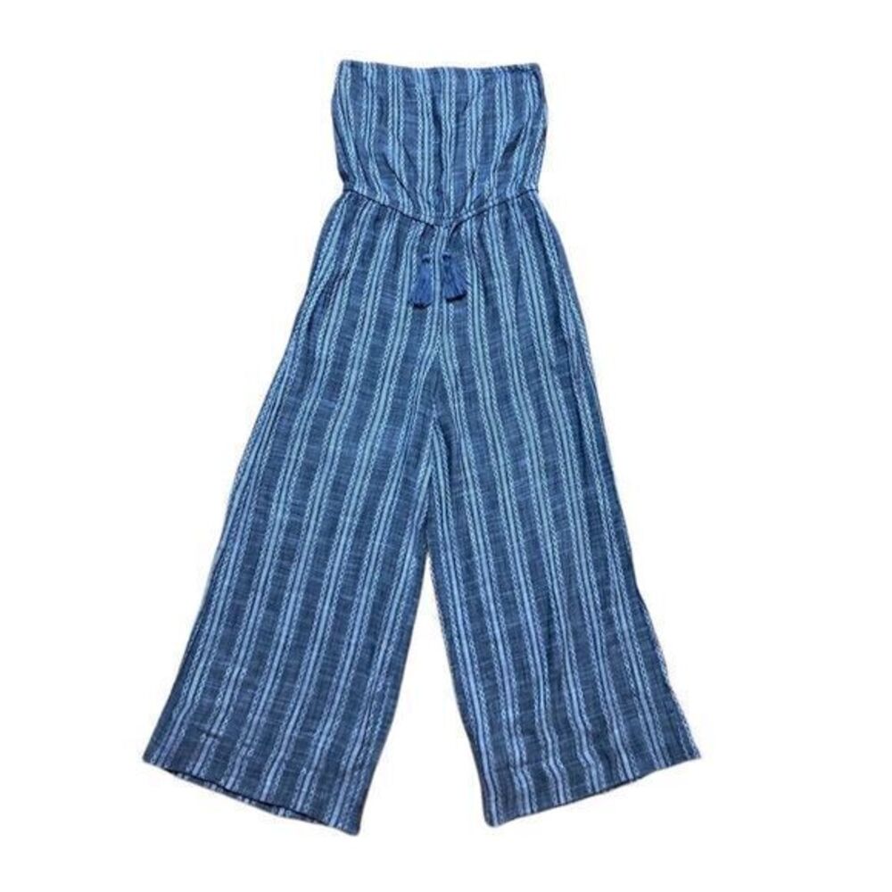 Elan Striped Strapless Wide Leg‎ Jumpsuit Womens Medium Gray White